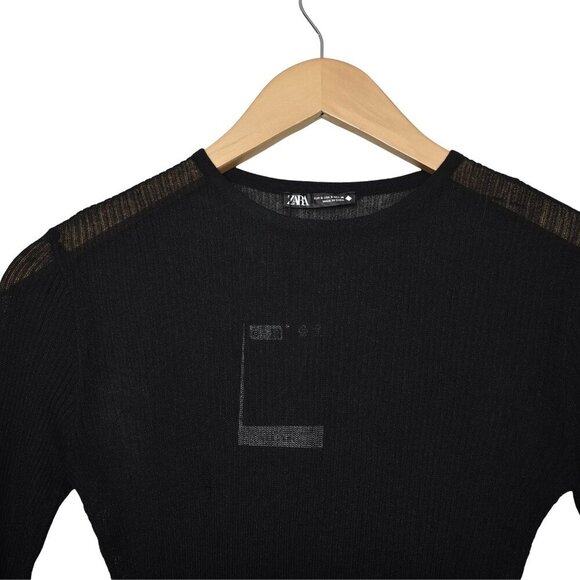 NWT Zara Lingerie Sheer Bodysuit Black Long Sleeve Size Small - Picture 3 of 9